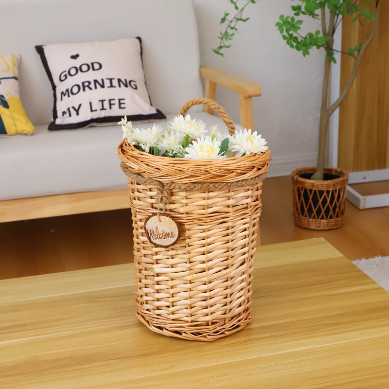 SHCMSADO Woven Wicker Hanging Basket Door Hanging Basket Wall Decorations for Home Garden Farmhouse (original) - Image 3